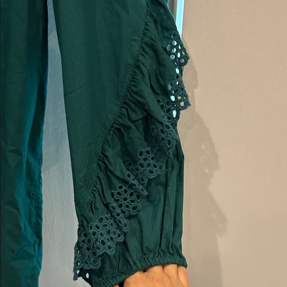 J. Crew Forest Green Eyelet Ruffle Blouse - Picture 3 of 4